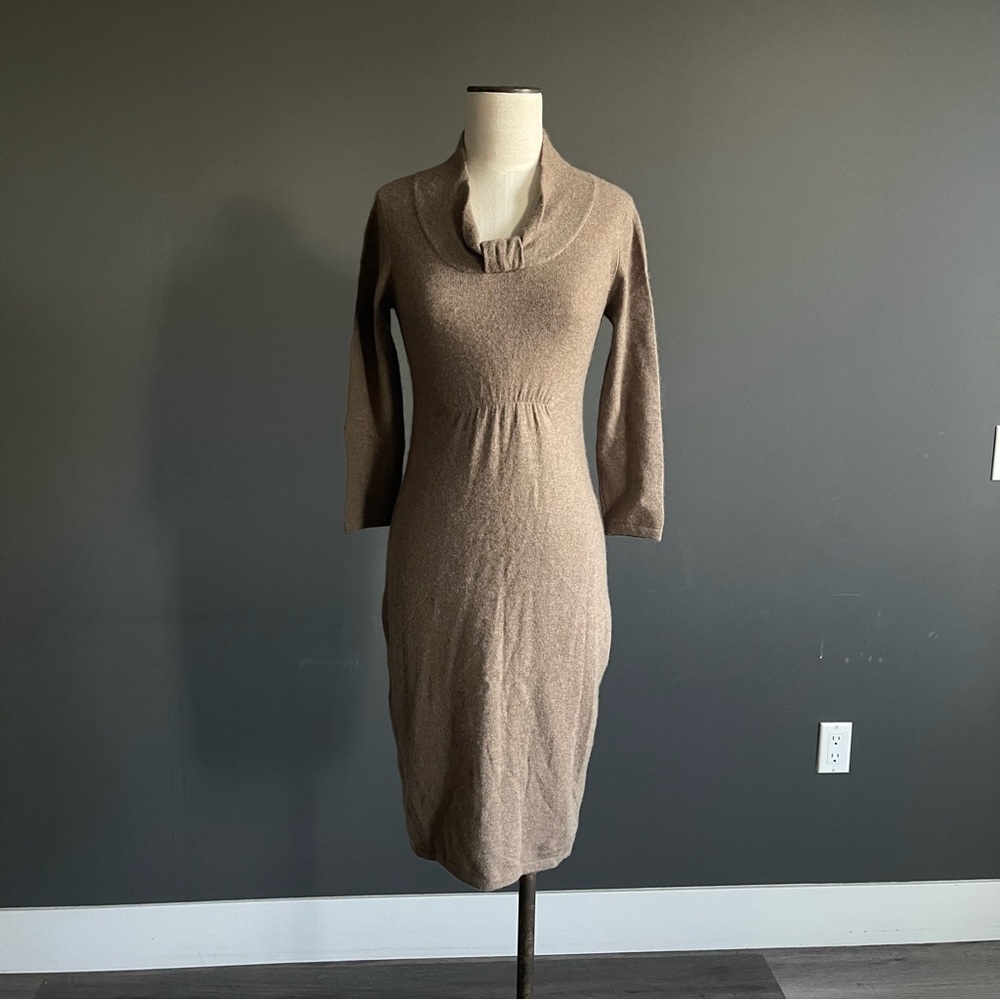 100% Cashmere Mushroom Knit Midi Dress | Max Studio–Attributed | Soft Cowl Neck